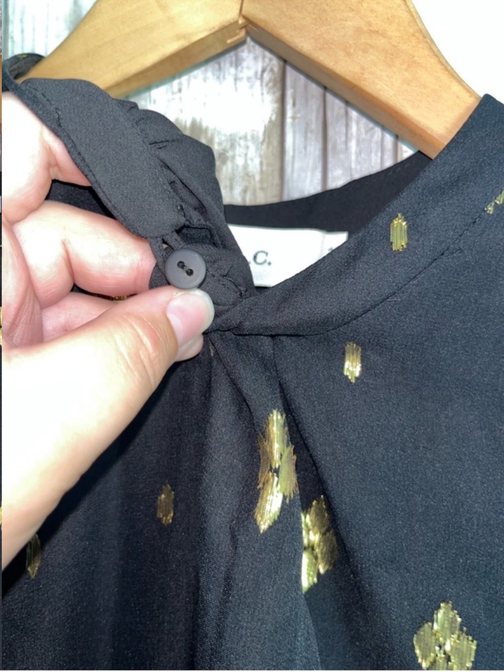 A.L.C. Sydney Silk Shirtdress Black Gold Metallic Print Ruffle Keyhole Dress XS - Picture 7 of 8